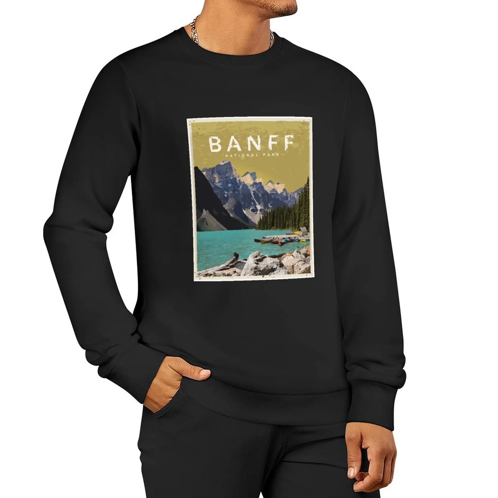 

Vintage Banff National Park Pullover Hoodie men's winter sweater graphic sweatshirts