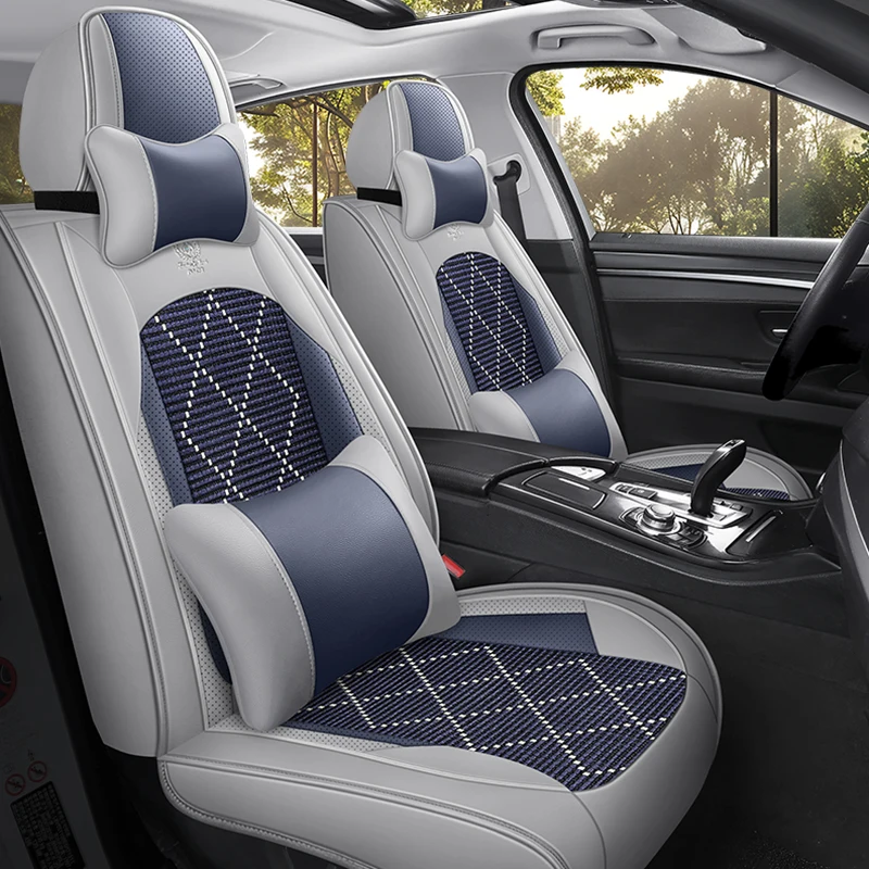 

Front Single Seat, Luxurious Ice Silk Full-Cover Car Seat Cover, Universal, Comfortable, Breathable, and Wear-Resistant, Suitable for All Seasons, Ergonomic Design, Three-Dimensional Side Support, Paired with Soft and Comfortable Headrest and Lumbar Suppo