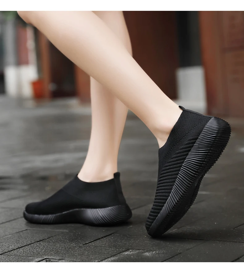 Damen Vulkanisierte Schuhe Atmungsaktive Mesh-Gewebe Einfarbige Sportschuhe Flache Schuhe Rutschfeste Damen-Loafer Walkingschuhe 35-43 – Detail 21