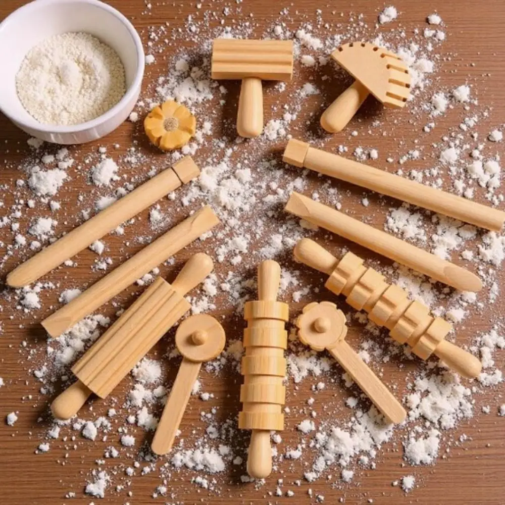 12-個セット-diy-手作り子供用ローリングピンおもちゃ泥ロール木製素材粘土生地ツール木製安全環境に優しい