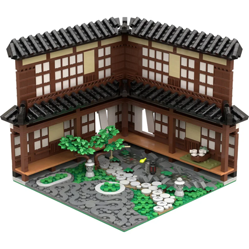 MOC Traditionelles Japanisches Eckhaus Diorama JDM Auto-Parkplatz-Szene Blockmodell