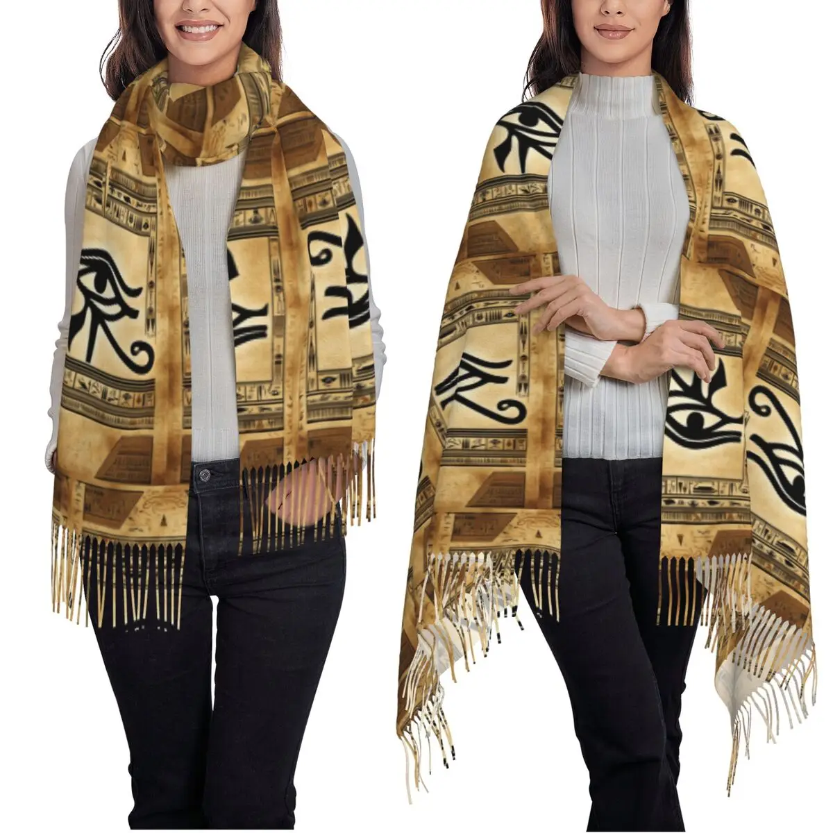 الذهب القديم فرعون مصر الملك توت المصرية الهيروغليفية وشاح شرابة الأوشحة النساء لينة الدافئة شالات ويلتف شال كبير التفاف
