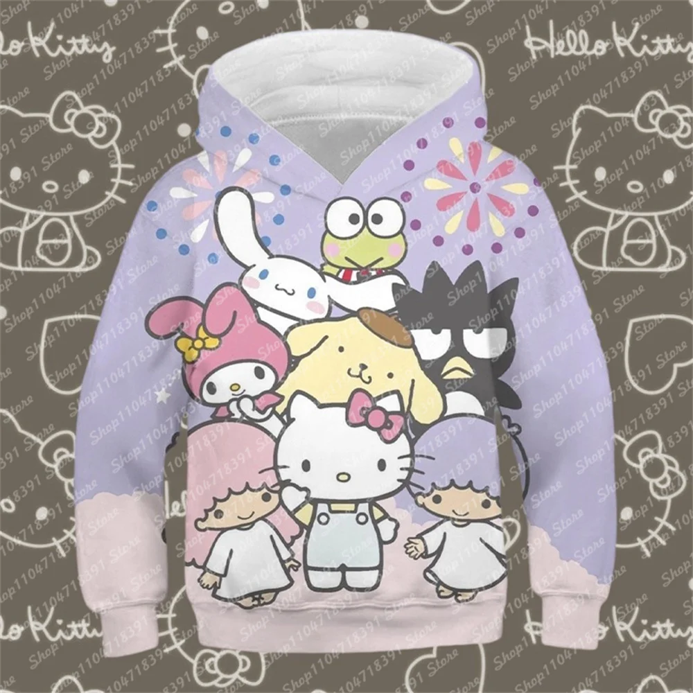 

Children's Hoodies Girls Cute Cartoon Hello Kitty and Friend Animal Printed Sweatshirt Teen Boys Casual Pullover Kids Clothing