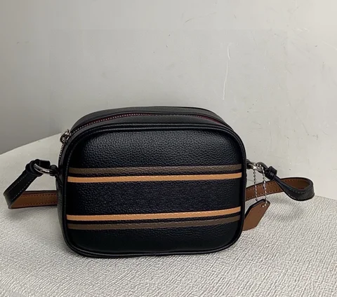 New Black & Brown Striped Leather Crossbody Bag | Camera Shoulder Bag | Casual Fashion Handbag for Daily/Travel