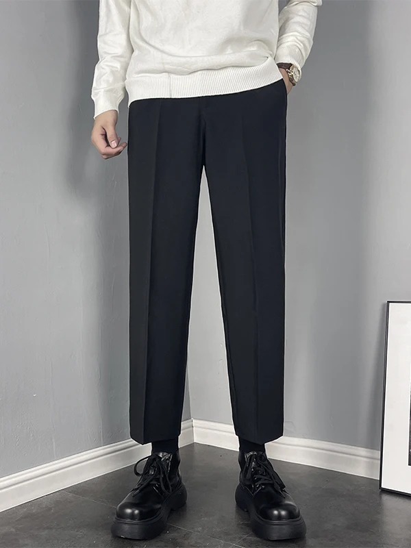 Black American Style Summer Thin Ice Silk Casual Straight Leg Suit Pants for Men Cool Style Long Trousers Youth Popularity