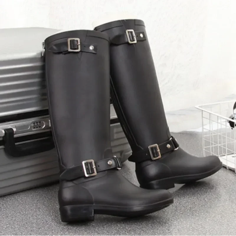 Punk Dameslaarzen Pvc Regenlaarzen Voor Dames Hoge Topschoenen Mode Dames Hoge Schoenen Rits Knielengte Laarzen Botas De Lluvia