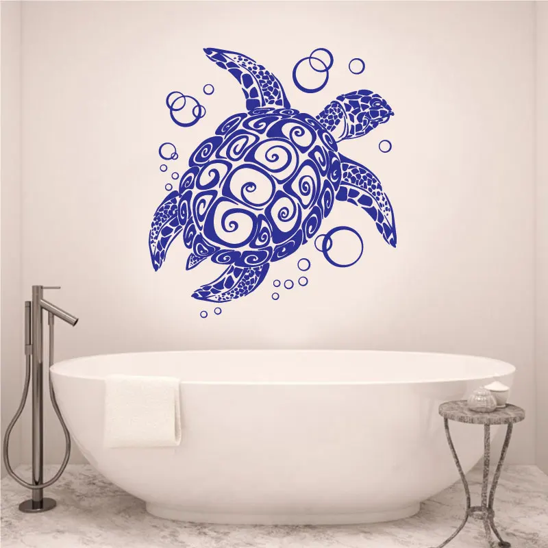 Sea Turtle with Bubbles Vinyl Wall Sticker Sea Animals Home Decor for Living Room Bathroom Nursery Decoration Decals Murals Q107