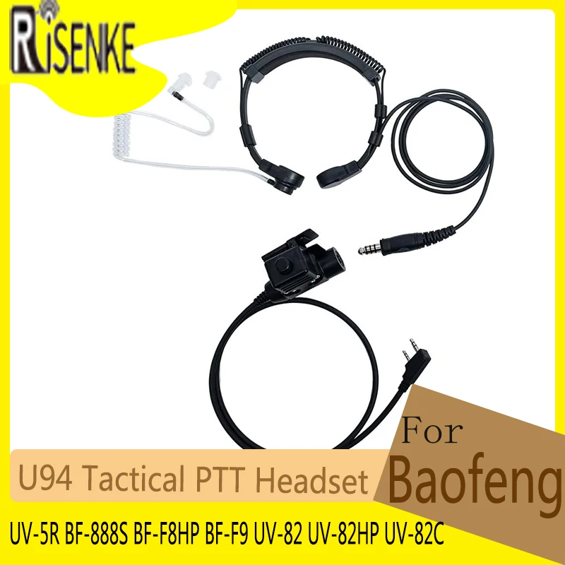 

RISENKE-U94 Tactical PTT Headset,Earpiece for Baofeng UV-5R,BF-888S, BF-F8HP, BF-F9, UV-82,UV-82HP,UV-82C, Kenwood Walkie Talkie