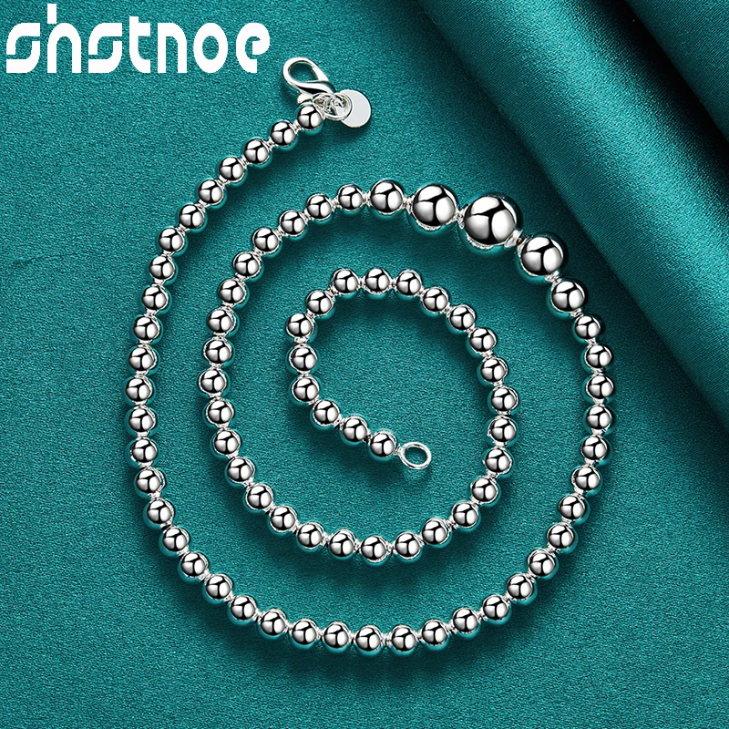 2pcs Jewelry Sets 925 Sterling Silver Fine Gifts Beautiful Beads Chain Necklace Bracelets Fashion Accessories For Woman Birthday