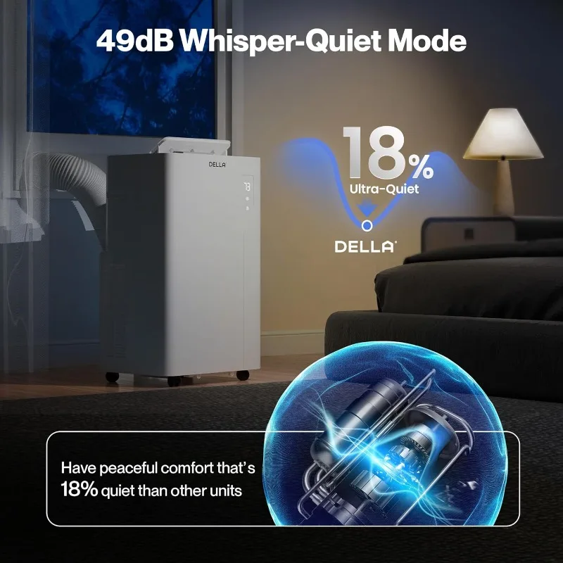 مكيف هواء محمول DELLA بقوة 14,000 وحدة حرارية بريطانية مع مضخة حرارية، يعمل مع Alexa وWiFi، يبرد حتى 650 قدم مربع، سياج جيو