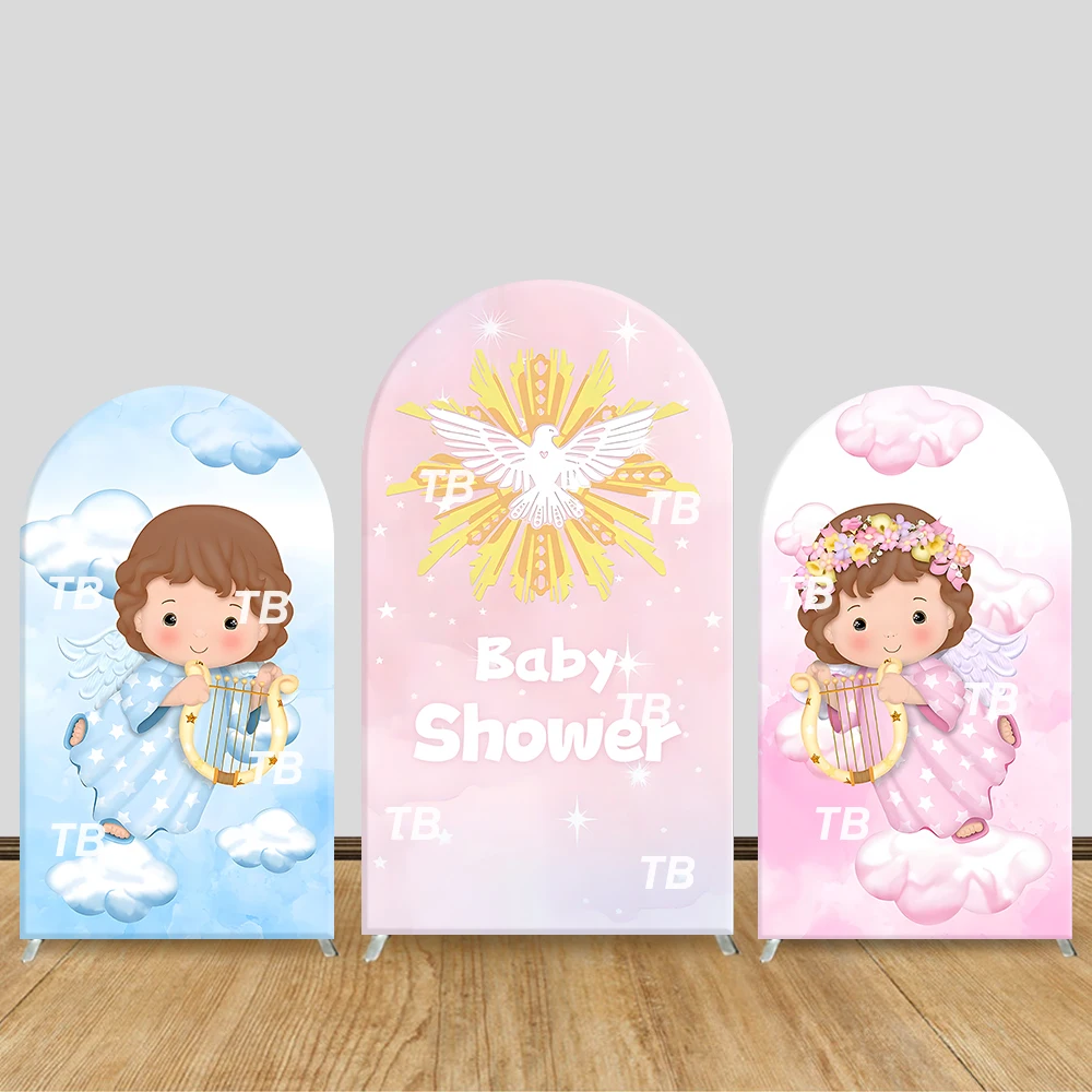 

Angel Theme Baby Shower Arch Backdrop Cover Harp Dove Cloud Decor Photo Booth Background Supplies