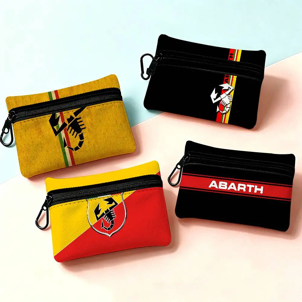 A-Abarth Mini Oxford Cloth Coin Purse With Carabiner Hook Portable Key Card Wallet Small Zipper Storage Pouch