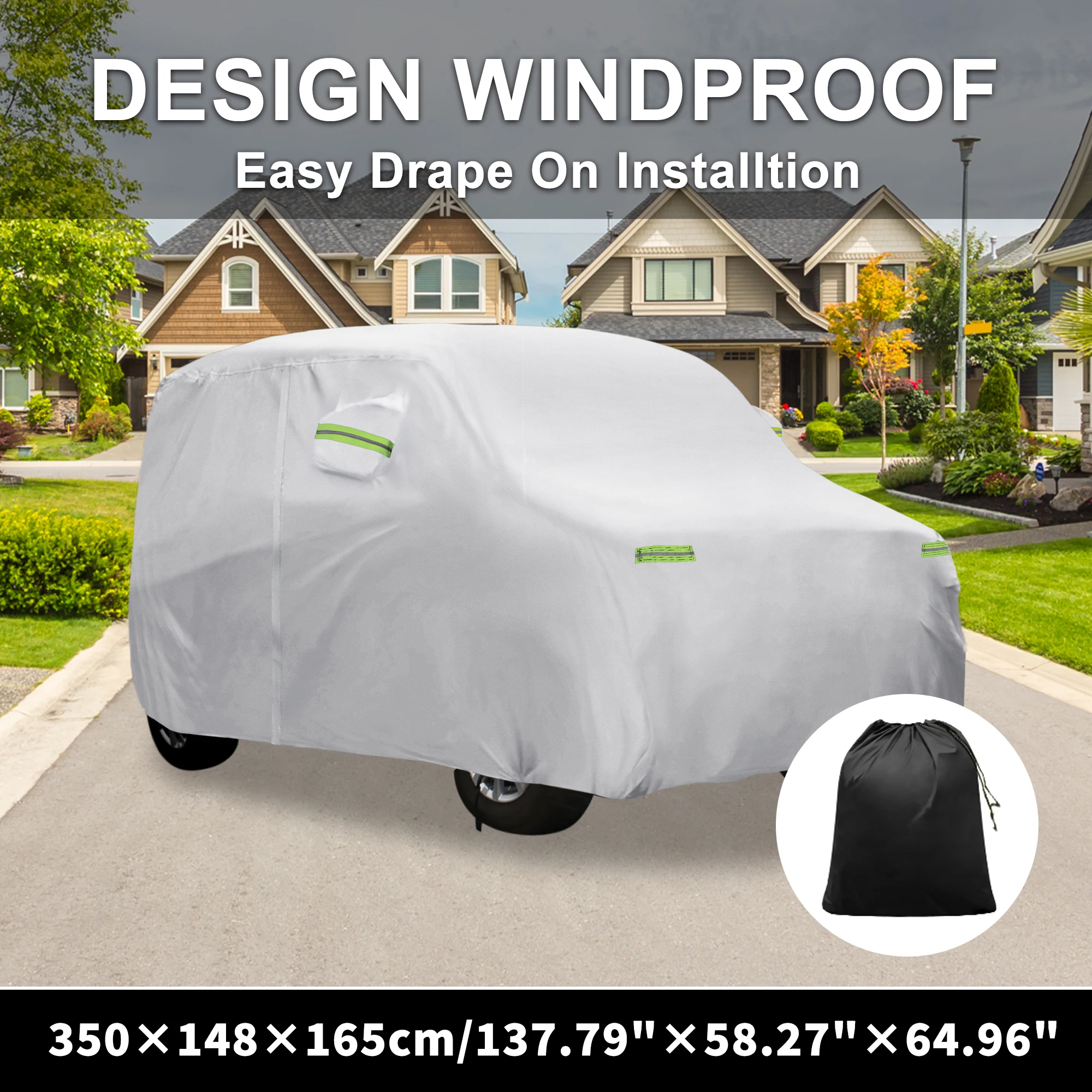 X Autohaux Waterproof Car Cover Car Outdoor Full Car Cover for Daihatsu Wake with Windproof Rope Hook 350x148x165cm Silver Tone