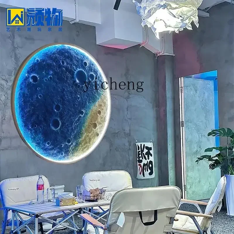 L7-153D three-dimensional relief moon mural art bar wall hanging round moon background wall decoration