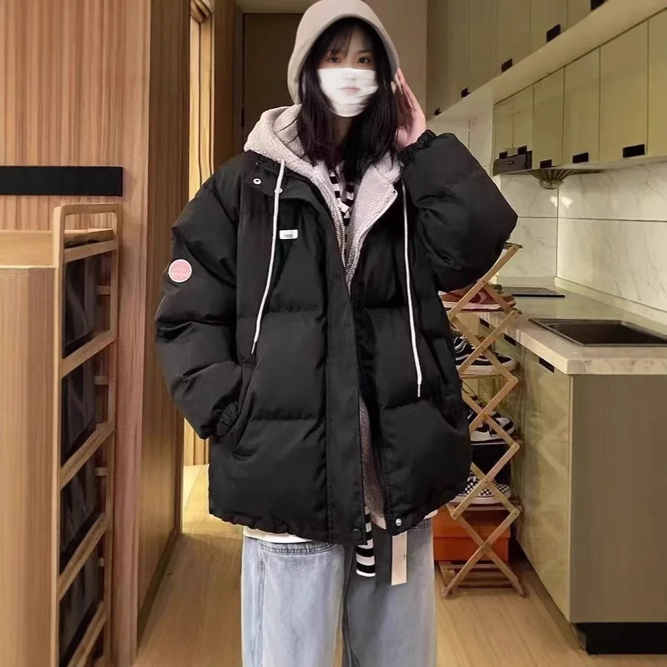 

Winter Warm Thiened Women Hooded Coat Comfortable Jacket Splice Loose Girls Coat Sweet Student Clothes Parkas