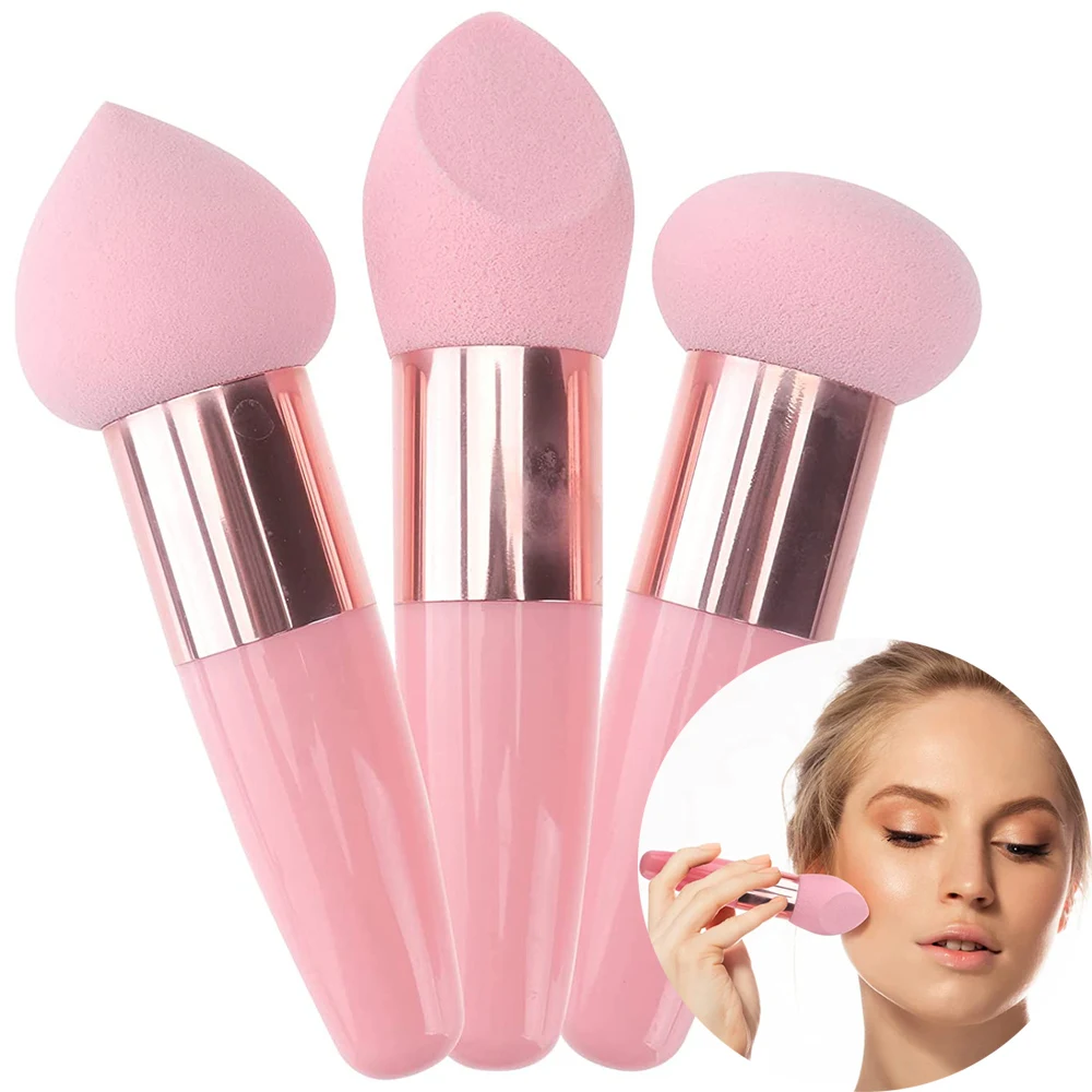 3 pçs feminino fundação pó cosméticos puff cogumelo cabeça rosto corretivo liquidificador pincéis de maquiagem com alça suave ferramentas de beleza