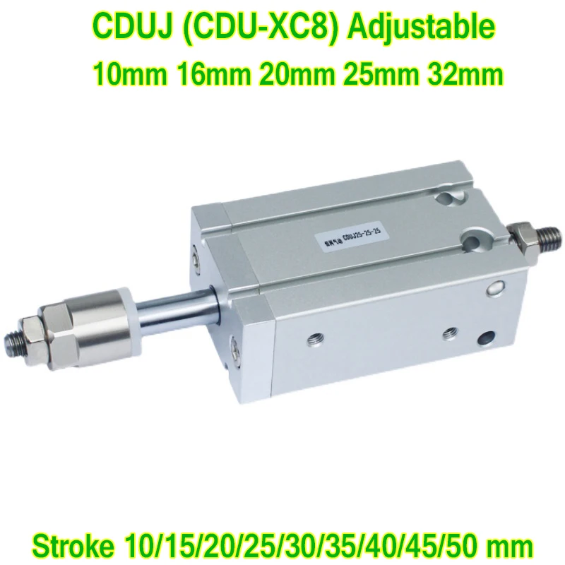 CDUJ Adjustable Stroke SMC Type Free Mount Single Acting Single Rod Mini Compact Air Pneumatic Cylinder CDU-XC8 CDU10*10-10-XC8