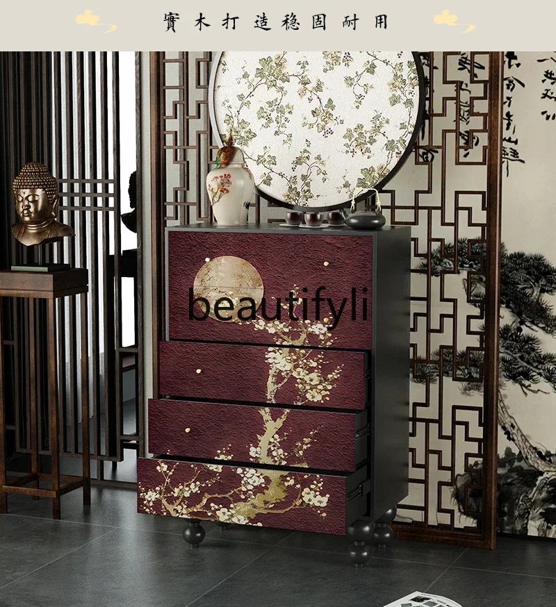 cn8617 ss New Chinese Style Five-Drawer Cabinet Bedroom Storage Organizer Home Solid Wood Cabinet Entrance Decorative Cabinet
