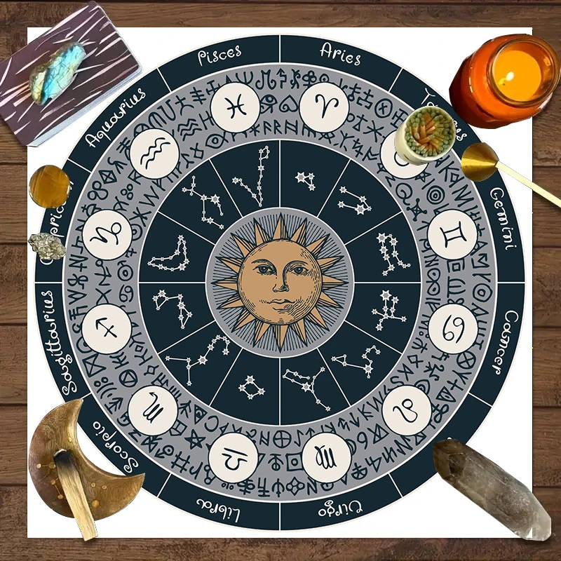 VIKAMA Zodiac Wheel & Seasons Tarot Card Tablecloth, 6 Assorted Designs, Divination Decor for Witchcraft Wicca