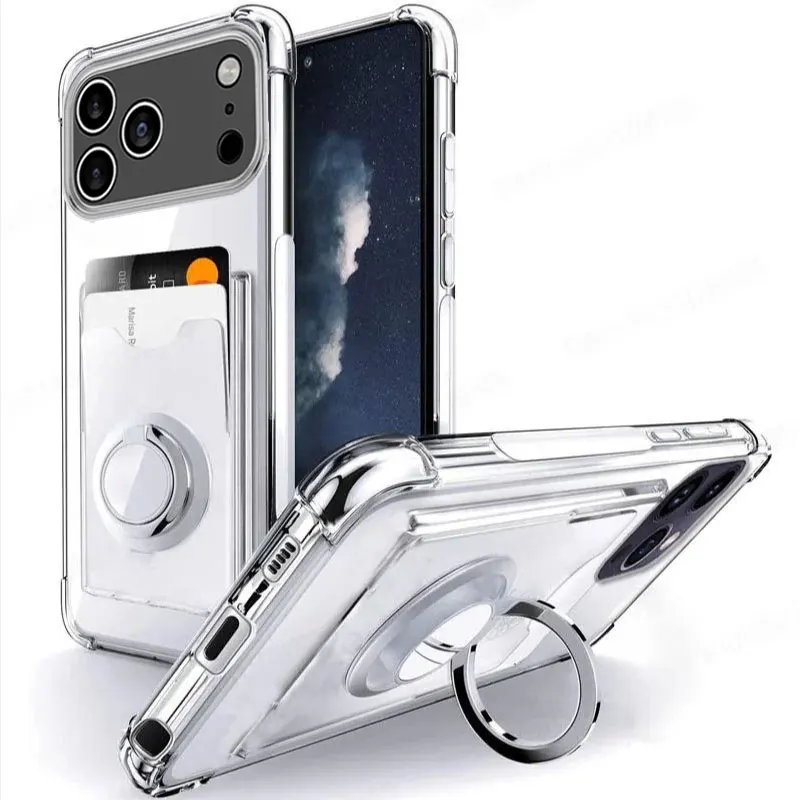 

Card Slot Clear Phone Case for iPhone 17 Pro Max 17 Air Ring Holder Shockproof Soft Back Cover Stand Funda for iPhone 17Pro