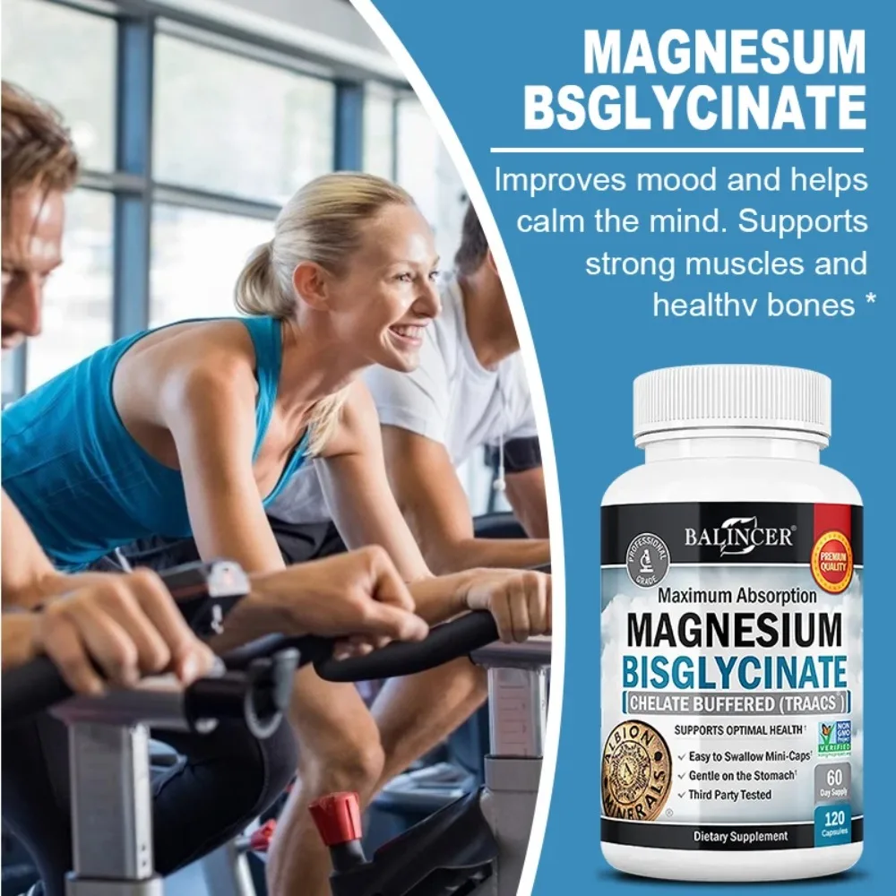 Maximum Absorption Magnesium Bisglycinate Supplement for Women and Men, Sleep, Muscle, Bone & Joint Support - Non-GMO