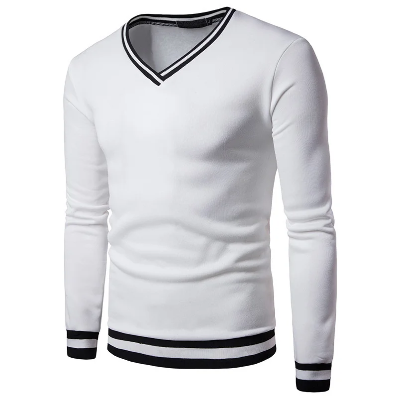 Men's Autumn Winter Black And White Sweater Hoodies Sweatshirts Men V Neck Long Sleeve Pullover