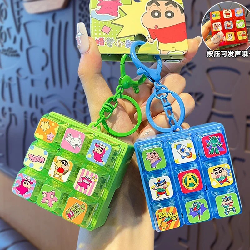 New Crayon Shin Chan 9 Grids Keycap Clicker Keychain Cartoon Stress Relief Toy Student Schoolbag Decoration Friend Birthday Gift