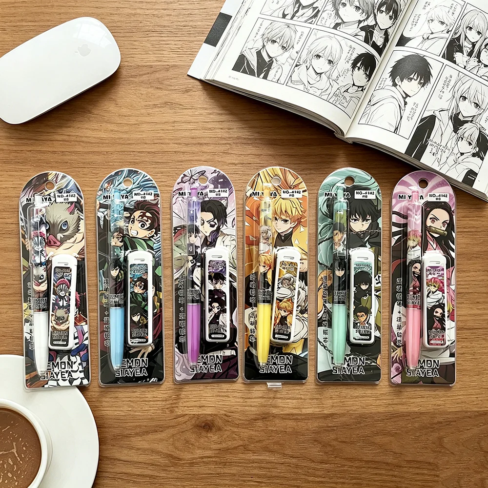 Random 1/6pcs Kawaii Demon Slayer Mechanical Pencil Set Student Automatic Pencil Refill Combination Student Stationery Gift view 3