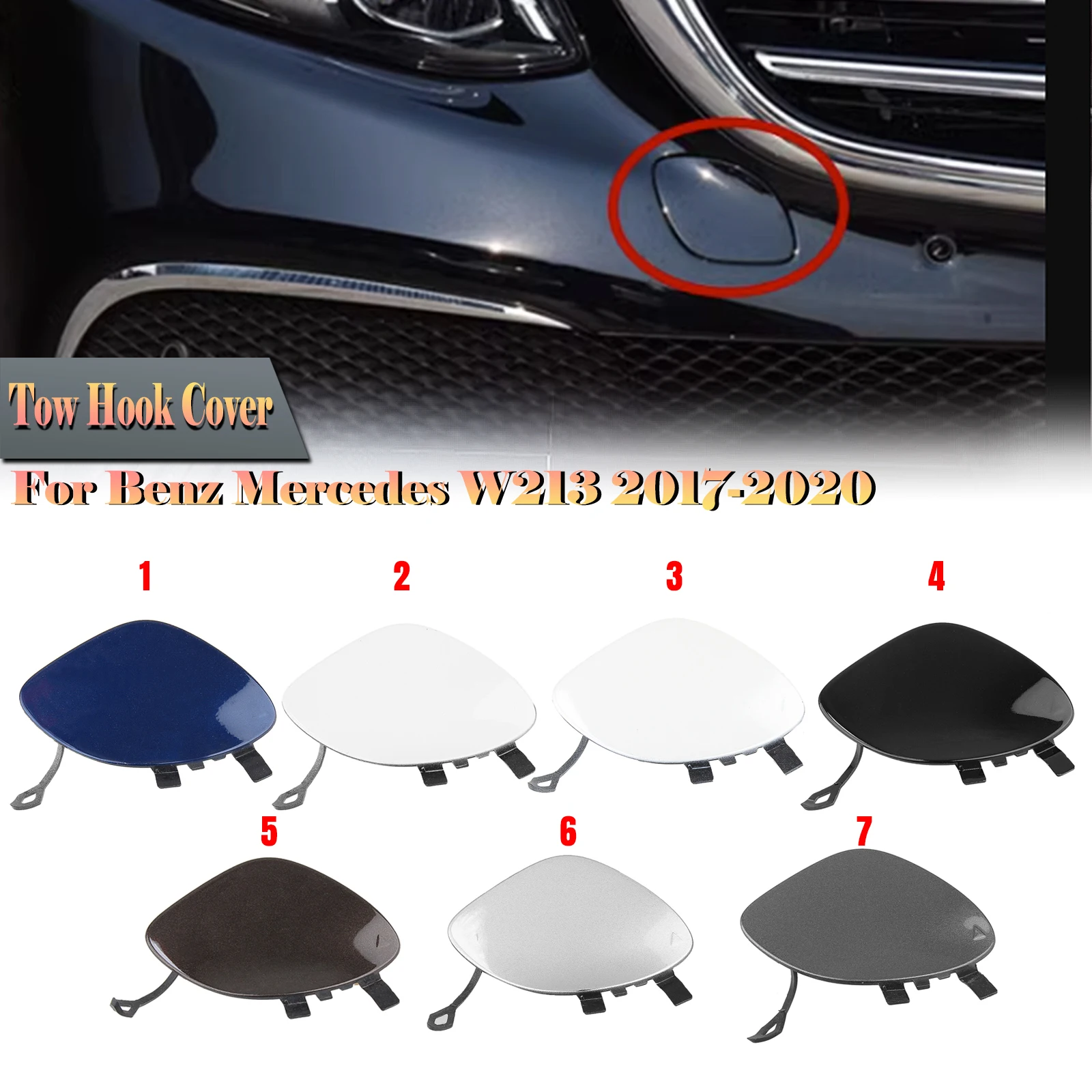 

For Mercedes Benz E Class W213 S213 2017-2020 E300 E350 E400 Luxury 2138850222 Rear Bumper Tow Hook Cover Trailer Tow Access Cap