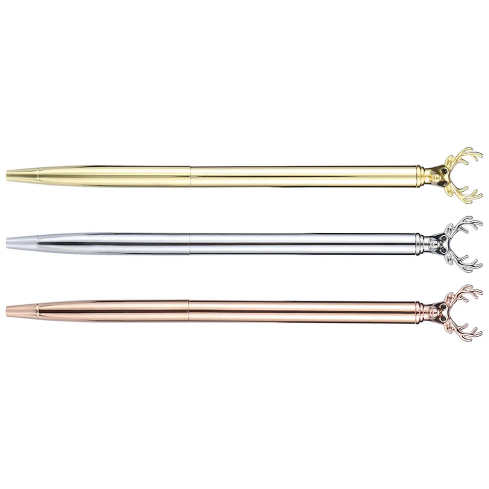 3pcs Deer Head Metal Ballpoint Pens Fun Learning Pens For School Supplies Creative Party Gift Smooth Writing Home Office