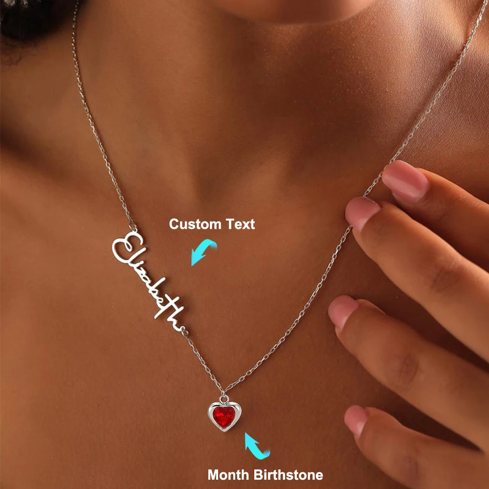 

Ожерелье с именем камня в форме сердца на заказ, персонализированное ожерелье с именем камня, ювелирные изделия из нержавеющей стали на заказ для женщин