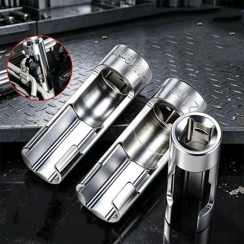 Diesel Injector Fuel Line Socket Wrench Set 10-22mm Flare Nut Fuel Line Injector Oil Pipe Removal Sleeve Tool Socket Wrench Set