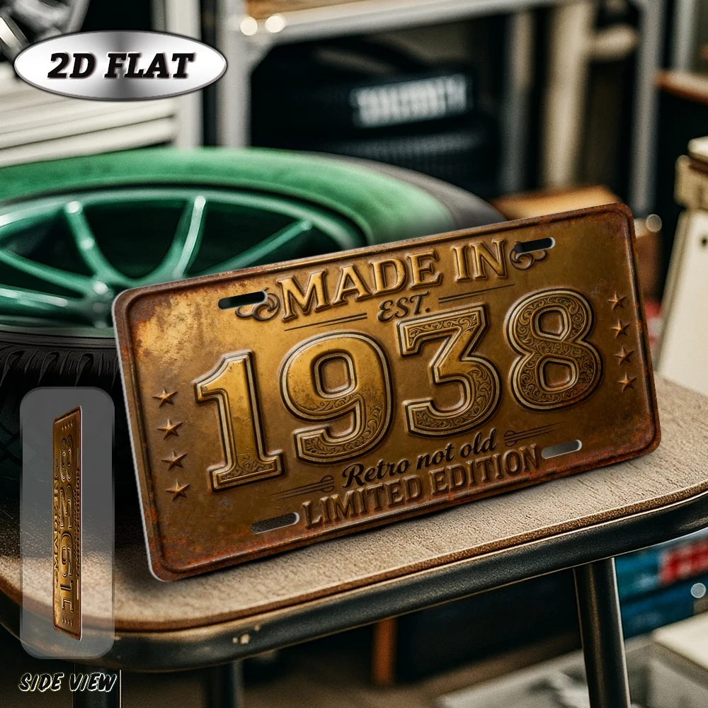 2D Flat, [2D Flat] 2D Flat Plane, 1pc, Vintage Metal Aluminum Decorative Plaque 12×6 Inches, Made in 1938 Vintage Bronze-Colored