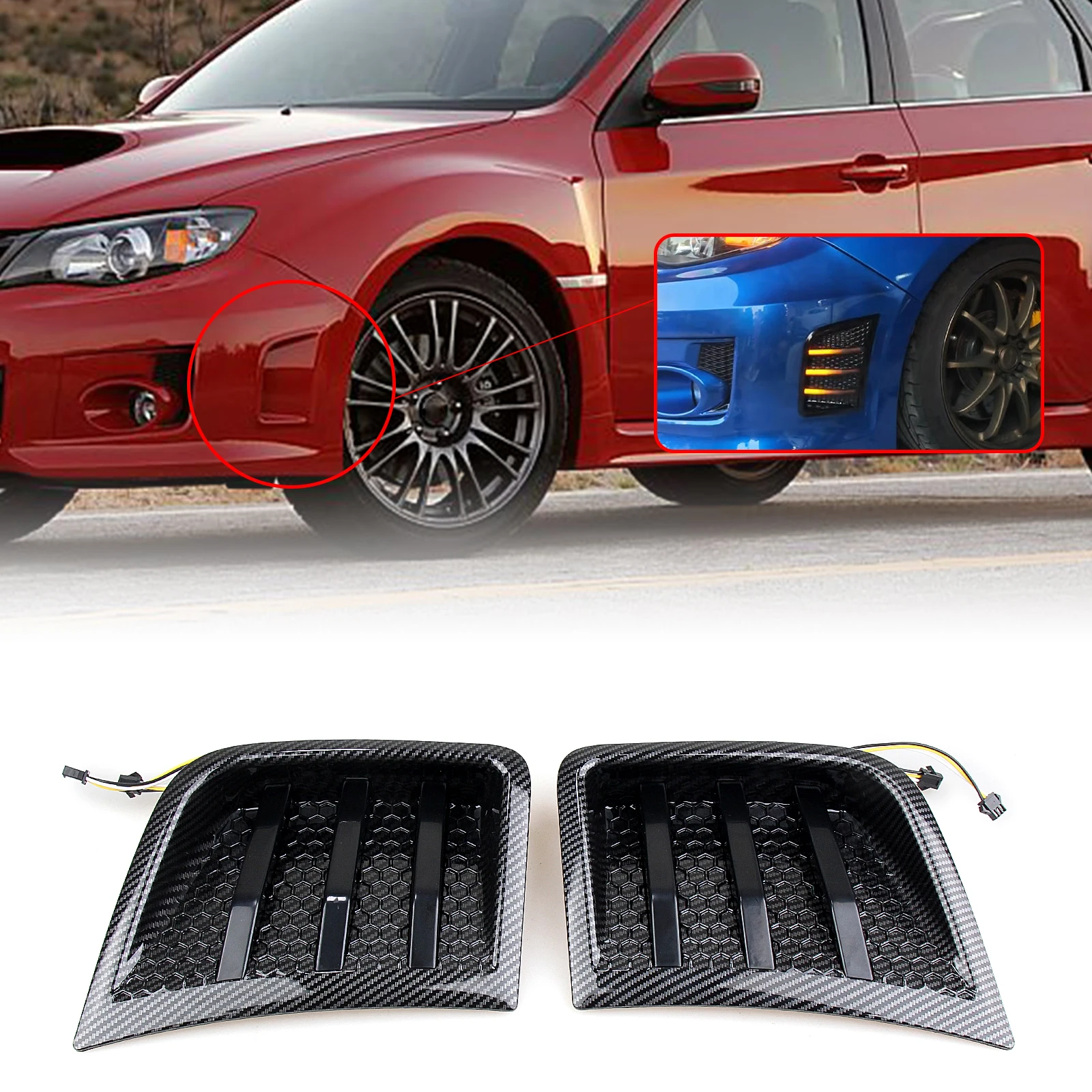 Front Bumper Side Fender Air Vent Intake Frame Cover With LED Light Lamp For Subaru STI WRX GRB Wagon 10th Impreza 2007-2014