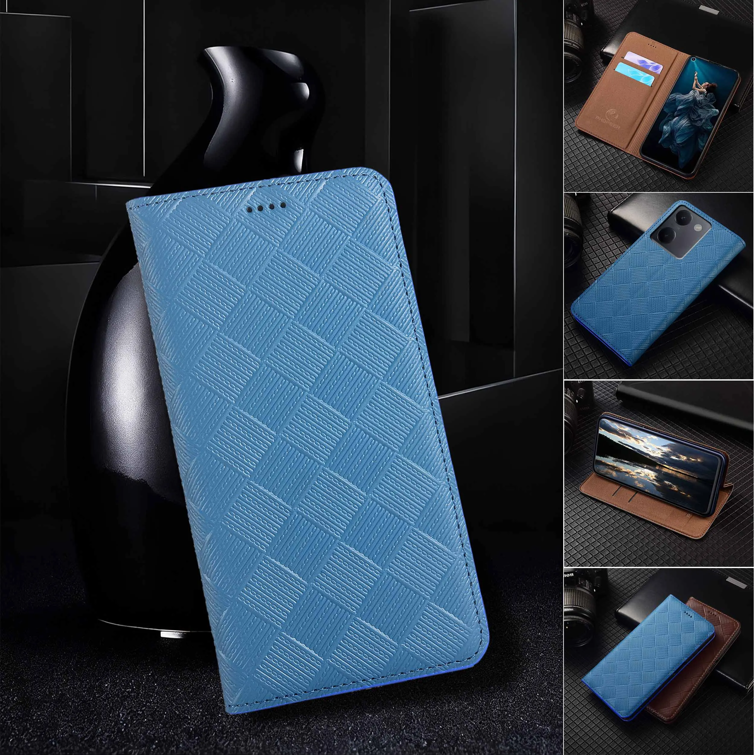 For Vivo Y100 Y100i Y100T Y78 Y78T Y77e Y77t Knit Pattern Of Genuine Leather Wallet Flip Phone Cover Case Cowhide Scratch-Proof