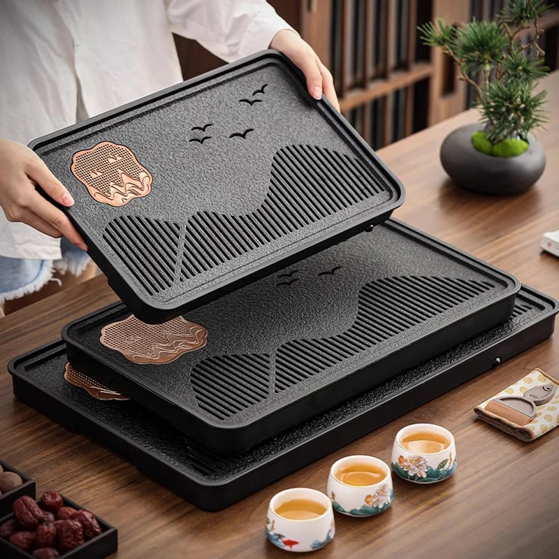 

Chinese Luxury Tea Tray Living Room Pot Coasters Kung Fu Smoking Dining Tea Tray Accessories Drainage Bandeja Madera Teaware