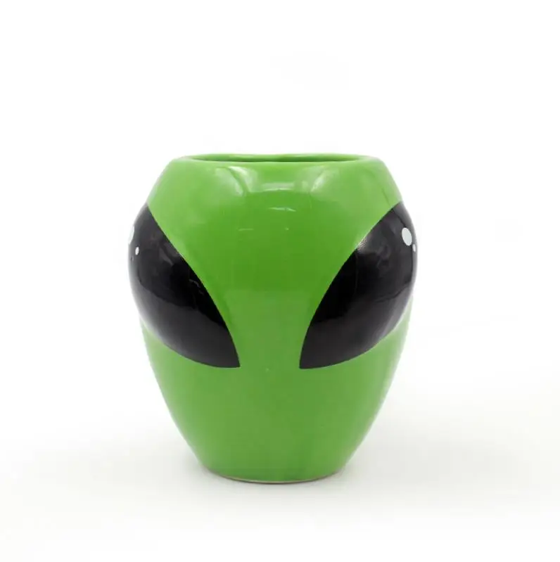 Green Alien Mug Glazed Ceramic Tea Coffee Cup 3D Space Universe UFO Design Gift Party Favor for kid boy 13 oz(400 ml)