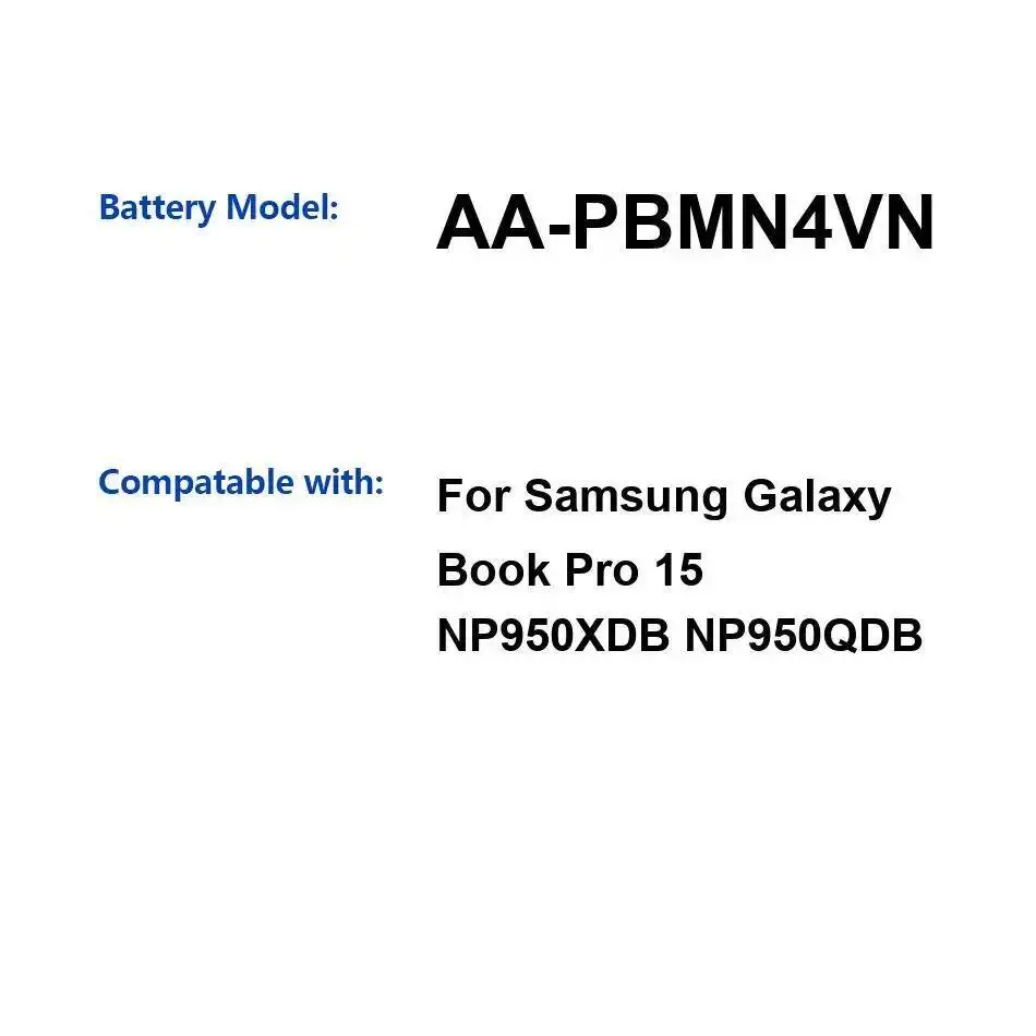 

Долговечная быстрая зарядка AA-PBMN4VN для Samsung Galaxy Book Pro 15 NP950XDB NP950QDB Аккумулятор для ноутбука 4340 мАч