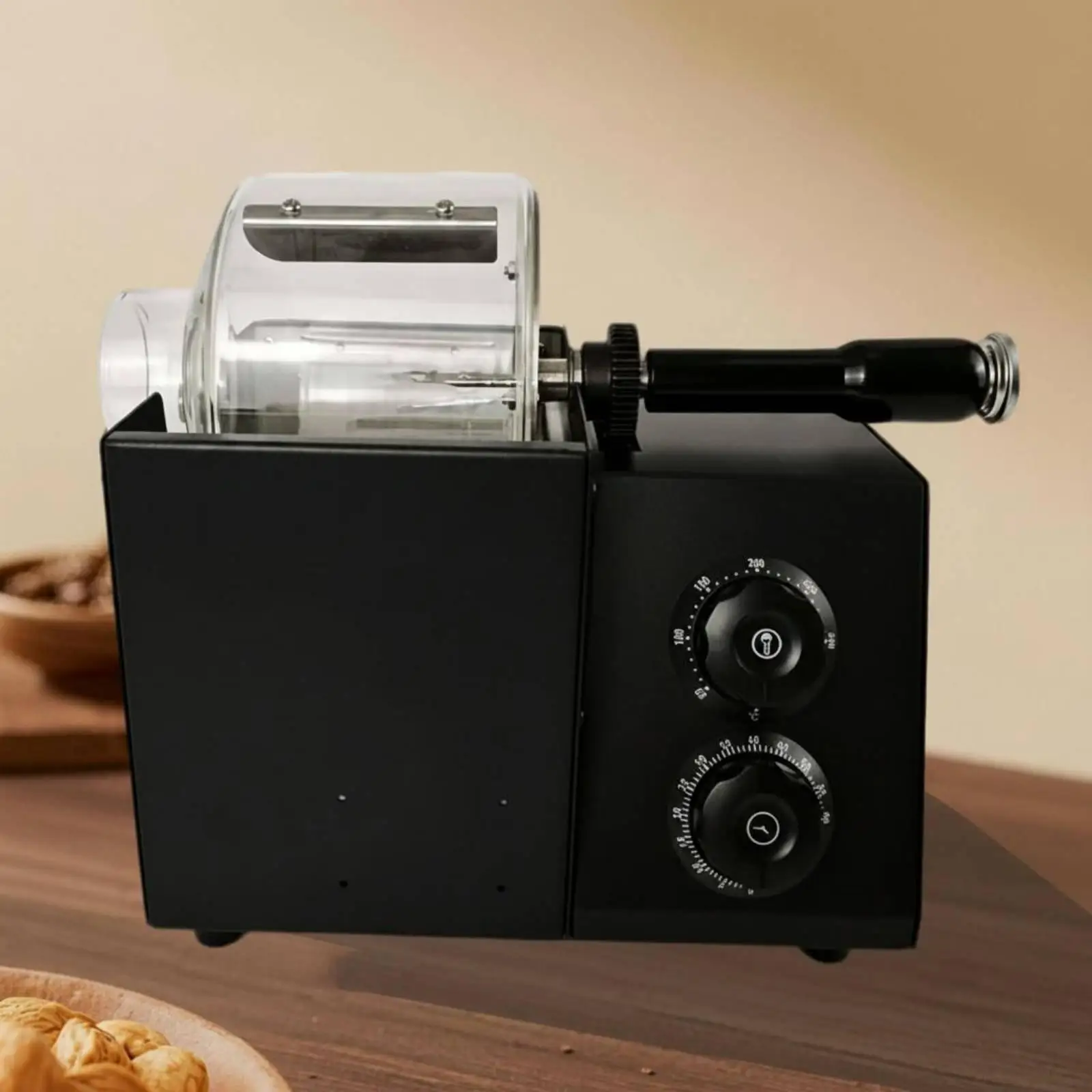 Small Electric Coffee Roaster Machine with Metal Housing and Glass Drum for Fresh Bean Roasting