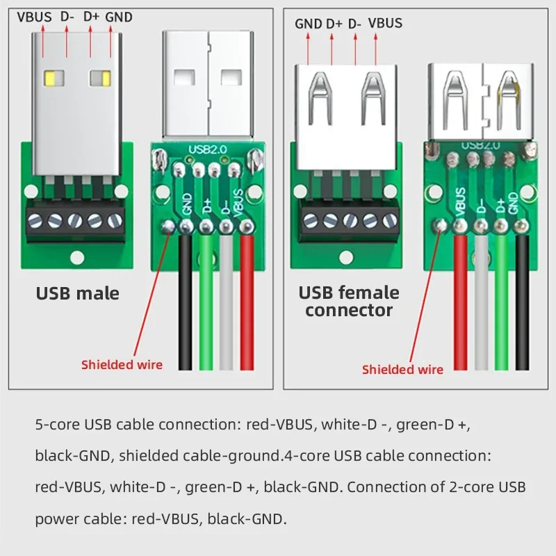 USB Solderless Plug USB 2.0 Male Female Mobile Phone Keyboard Mouse Fast Charging Wire Connector DIY Wiring Terminal
