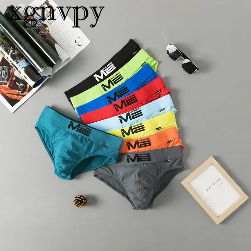 Xgnvpy Cotton Men's Underwear Sexy Youth Breathable 3D Briefs Personality Stylish Men's Cotton Shorts Explosive Yellow Green