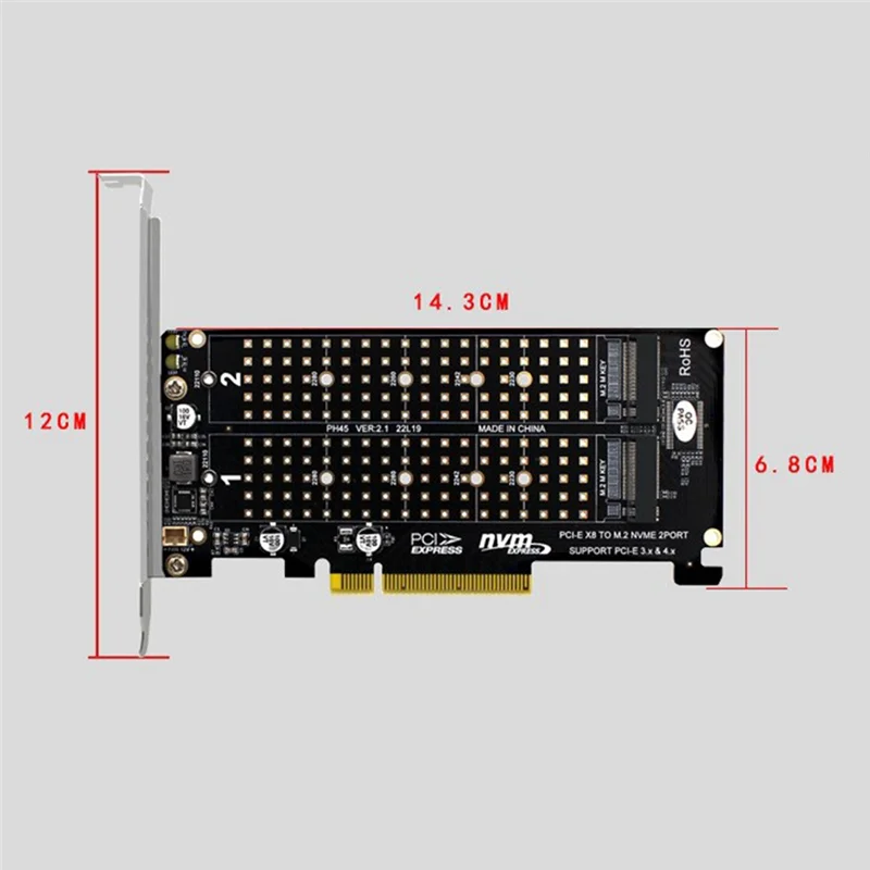 محول توسيع PCI-E X8 ، NVME M.2 M مفتاح SSD ، بطاقة تقسيم NVME المزدوجة