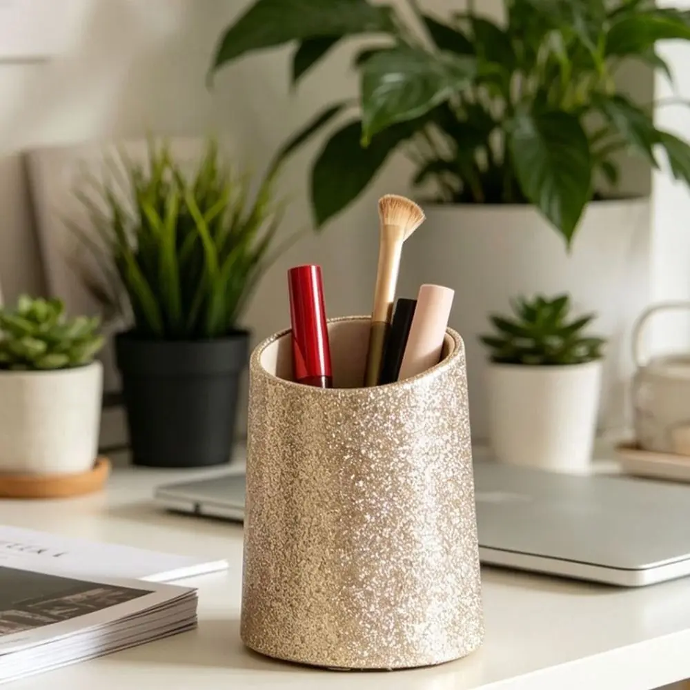 Shiny PU Glasses Display Stand Waterproof Soft Surface Glasses Holder Glitter Finish Cylindrical Pen Holder Bedside Table