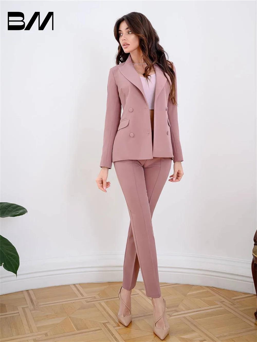 Formal solid color V-neck Women Pant Suits Spring Summer Office Suit Double-breasted Business Suits Wedding Tuxedo Blazer Suit