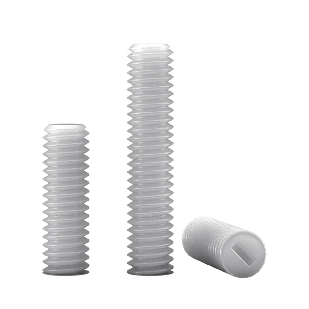 

M3 M4 M5 M6 M8 M10 M12 Metric Thread White Nylon Plastic Insulated Slotted Flat Point End Headless Grub Bolt Set Screw