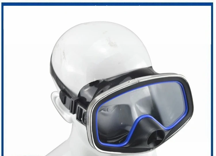 Blue edged silicone diving mask, tempered glass, silicone diving mirror, fishermen breeding and fishing