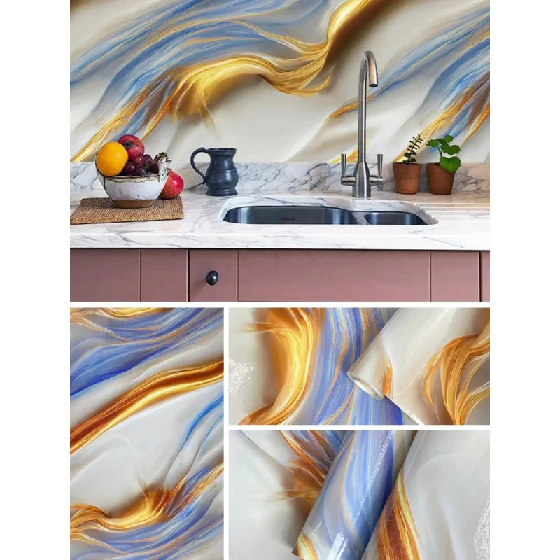 Gilded Imitation Marble Self-adhesive Wallpaper Living Room Background Kitchen Bathroom Waterproof Wall Sticker PVC Wallpaper