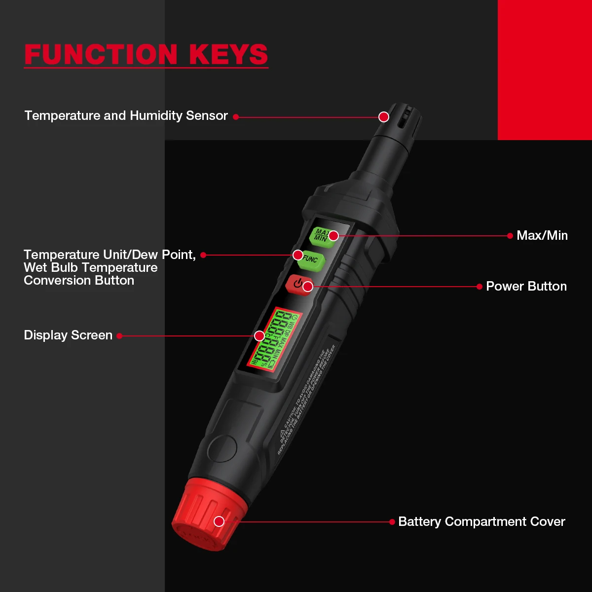 HABOTEST HT62 4-in-1 Digital Psychrometer Portable Thermo-Hygrometer Temperature and Humidity Meter Pen