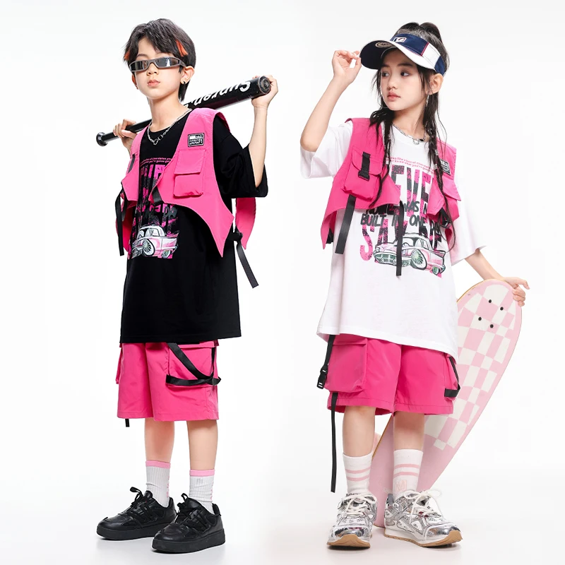 Gilet Hip Hop pour garçons, t-shirt, pantalon Cargo coloré, ensembles de vêtements de danse de rue pour filles, Costumes de Jazz k-pop pour enfants, Streetwear
