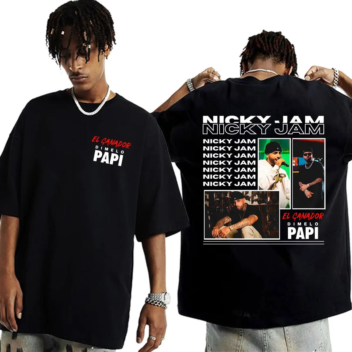 Camisetas con gráficos de Nicky Jam El Ganador Dimelo Papi, ropa para hombre, camiseta 100% de algodón, camiseta de gran tamaño, camiseta Retro Harajuku Streetwear